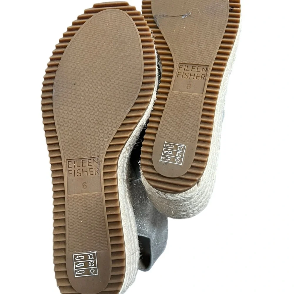 Eileen Fisher NWOT espadrille sandals wedged women size 6 metallic white gold - Picture 4 of 6